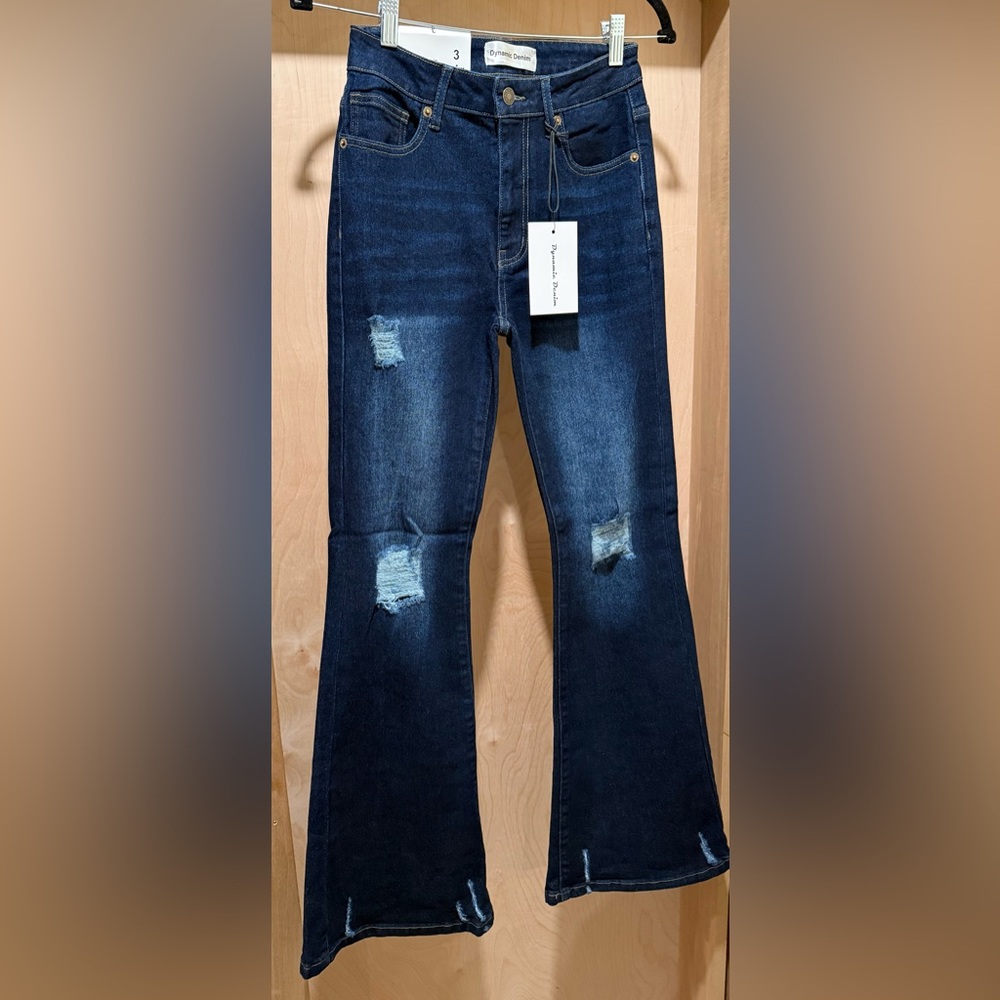 Dynamic Denim Distressed Blue Flare Women's Jeans Size 3 NEW